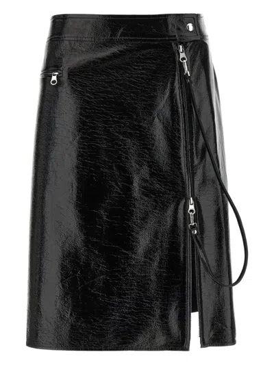 Courrèges Vinyl Skirt Featuring Zipper Accents In Black