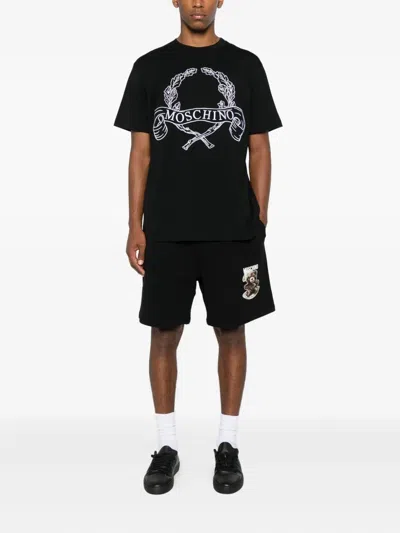 Moschino Logo-embroidered T-shirt In Black