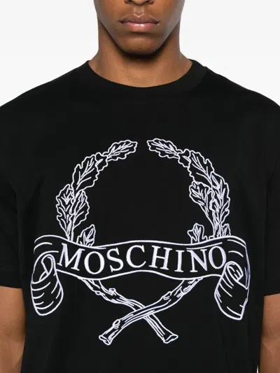 Moschino Logo-embroidered T-shirt In Black