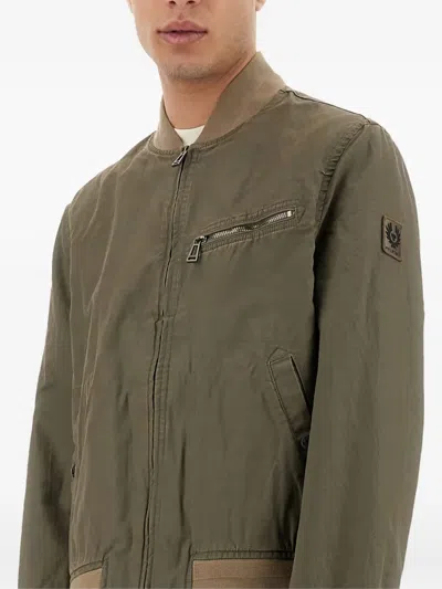 Belstaff Bomber Jacket With Ribbed Cuffs And Hem In Green