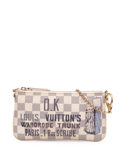 Pre-owned Louis Vuitton 2010 Damier Azur Trunks Labels Pochette Milla Mm Handbag