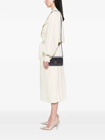 Pre-owned Chanel 2013-2014 Quilted Iridescent Lambskin Tartan Button Wallet On Chain Crossbody Bag