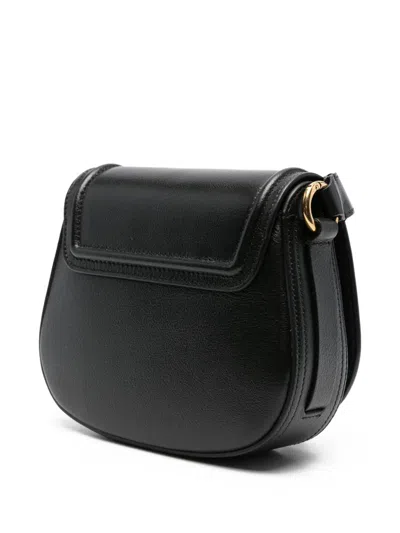 Chloé Grained Leather Shoulder Bag With Prominent Logo Detail In Black