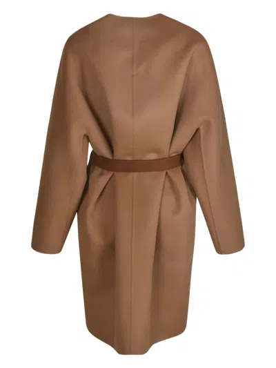 Prada Belted Buttoned Coat In Brown