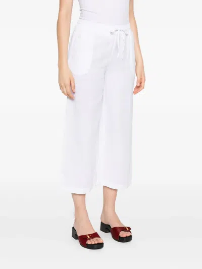 120% Lino Drawstring Linen Trousers In White