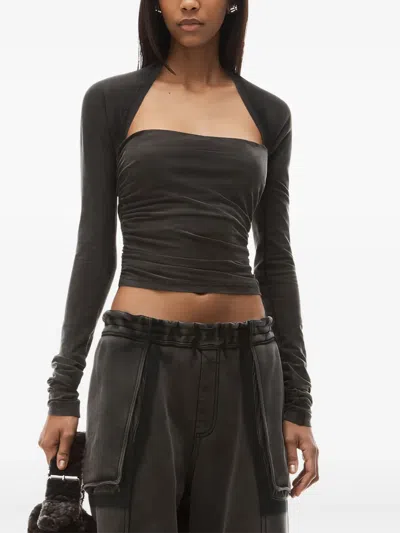Alexander Wang Ruched Top In Sueded Jersey In Green