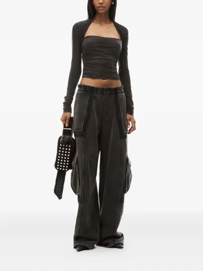 Alexander Wang Ruched Top In Sueded Jersey In Green