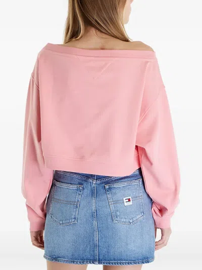 Tommy Hilfiger Off-shoulder Cropped Sweatshirt In Pink