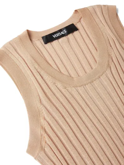 Versace Ribbed Sleeveless Top In Neutral