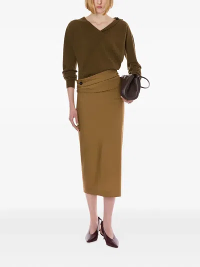 Alberta Ferretti Midi Skirt With Piercing In Brown