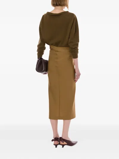 Alberta Ferretti Midi Skirt With Piercing In Brown