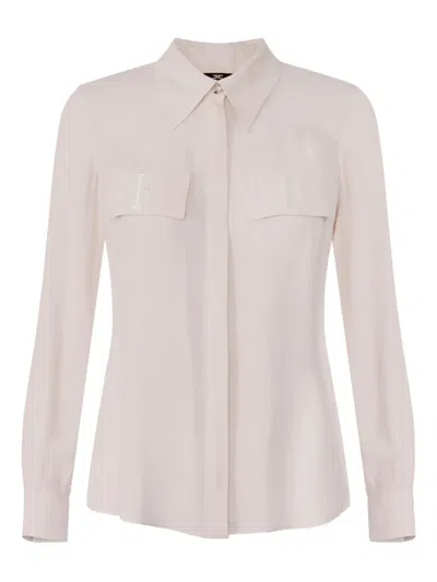 Elisabetta Franchi White Viscose Shirt With Classic Collar In Pink