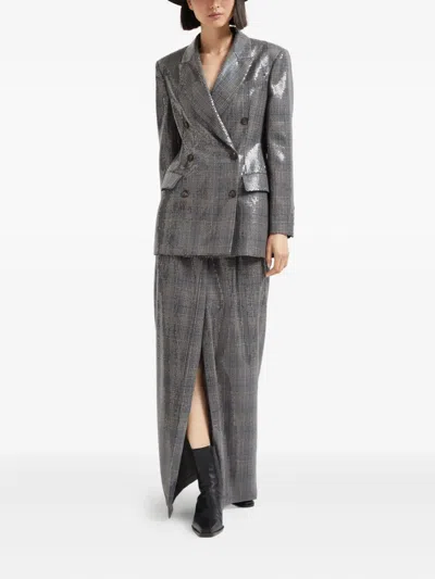 Brunello Cucinelli Sequin-embellished Check-pattern Blazer In Gray