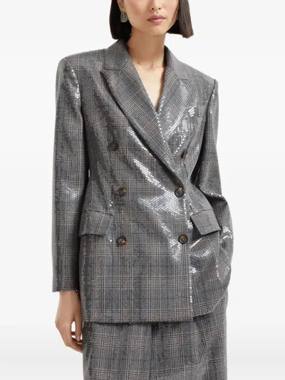 Brunello Cucinelli Sequin-embellished Check-pattern Blazer In Gray