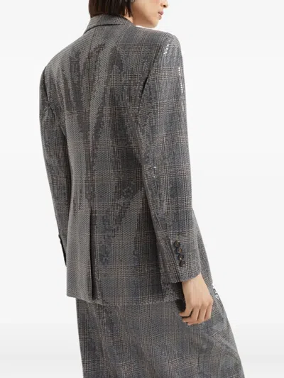 Brunello Cucinelli Sequin-embellished Check-pattern Blazer In Gray
