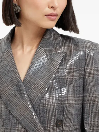 Brunello Cucinelli Sequin-embellished Check-pattern Blazer In Gray
