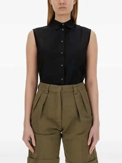 Aspesi Sleeveless Silk Blend Shirt In Black