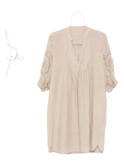 120% Lino Eyelet-detail Linen Midi Dress In Neutral