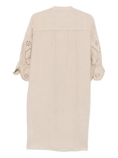 120% Lino Eyelet-detail Linen Midi Dress In Neutral