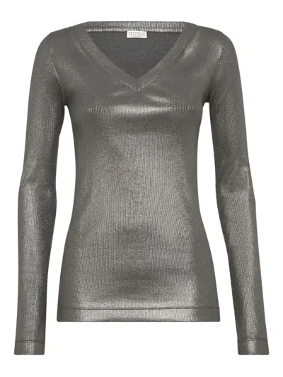 Brunello Cucinelli V-neck T-shirt In Silver