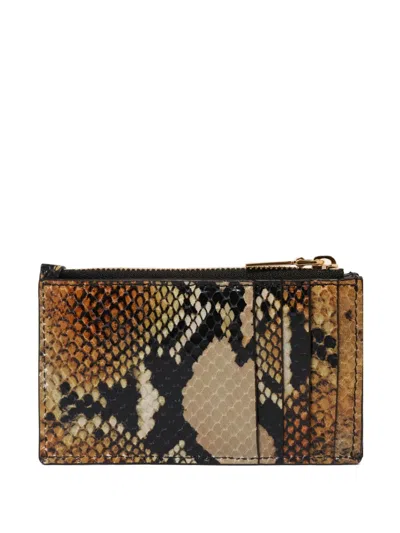 Alexander Mcqueen Snakeskin-pattern Zip Cardholder In Brown