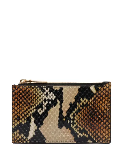Alexander Mcqueen Snakeskin-pattern Zip Cardholder In Brown