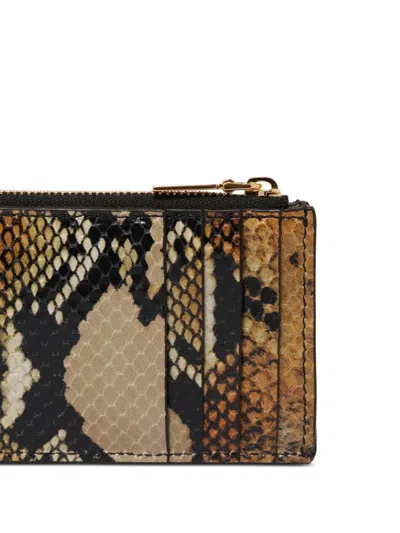 Alexander Mcqueen Snakeskin-pattern Zip Cardholder In Brown