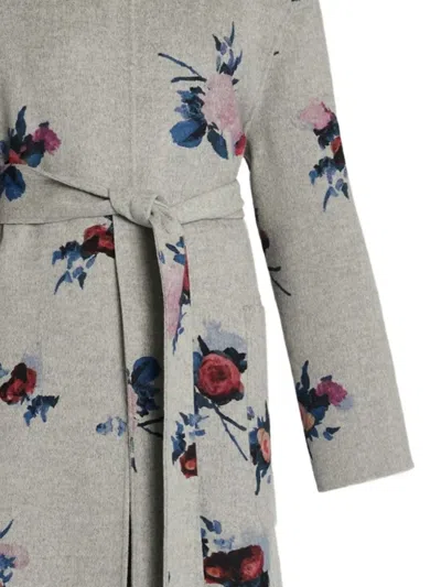 Erdem Belted Floral Wool Coat In Gray