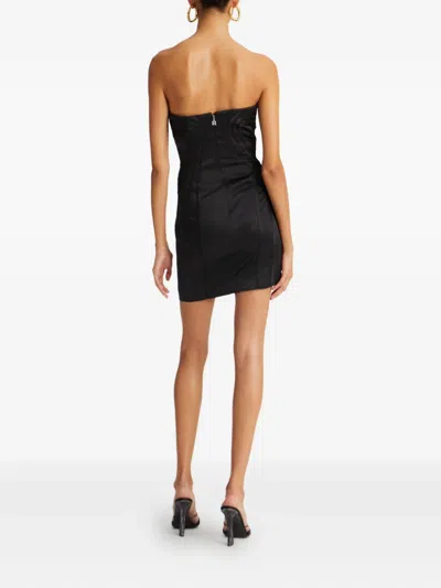 Rotate Birger Christensen Black Satin Mini Dress With Sweetheart Neckline In Black