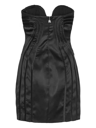Rotate Birger Christensen Black Satin Mini Dress With Sweetheart Neckline In Black