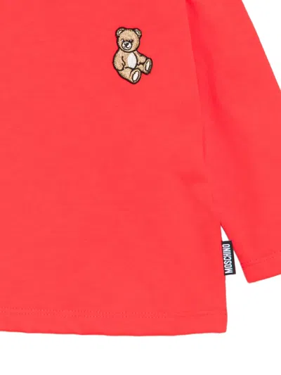 Moschino Teddy Bear-appliqué Long-sleeve T-shirt In Red