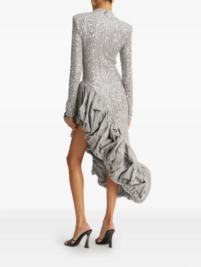 Rotate Birger Christensen Asymmetrical Silver Dress With Sequins In Gray