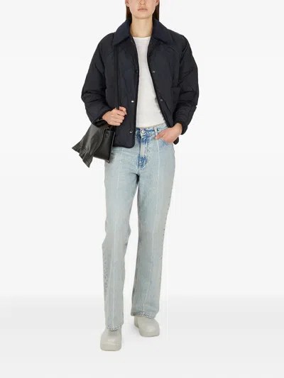 Kassl Editions Corduroy-collar Quilted Jacket In Blue