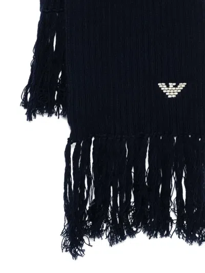 Emporio Armani Ribbed Wool Scarf In Black