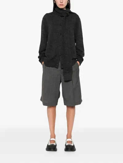 Mm6 Maison Margiela Buttoned Tie-neck Cardigan In Gray
