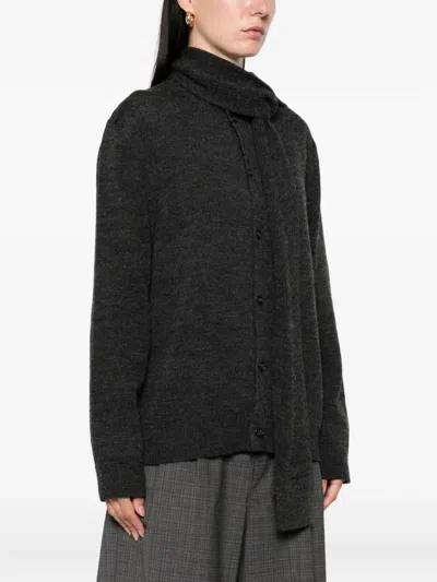 Mm6 Maison Margiela Buttoned Tie-neck Cardigan In Gray
