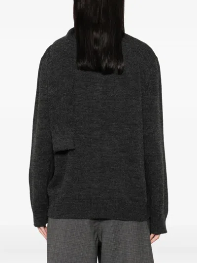 Mm6 Maison Margiela Buttoned Tie-neck Cardigan In Gray