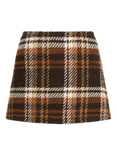 Patou Checked Wool-blend Mini Skirt In Brown