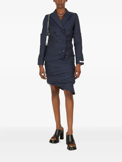Lourdes Pinstriped Asymmetrical Skirt In Blue