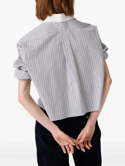 Miu Miu Striped Shirt With Collared Neck And Long Sleeves In Blue