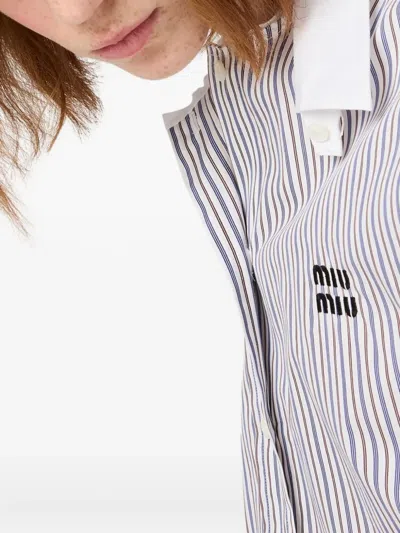 Miu Miu Striped Shirt With Collared Neck And Long Sleeves In Blue
