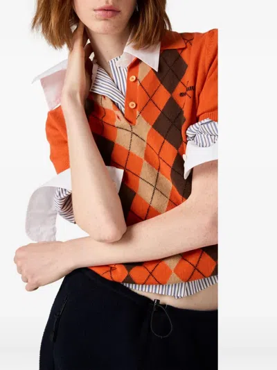 Miu Miu Striped Shirt With Collared Neck And Long Sleeves In Blue