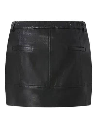 Pinko Leather Mini Skirt With Pockets In Black
