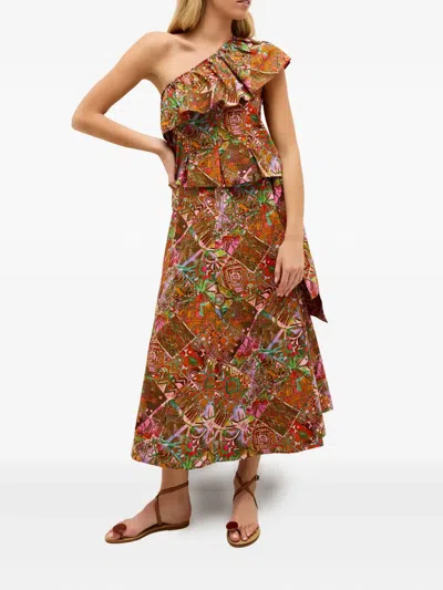 Marie Oliver Asymmetric Ruffled Wrap Skirt In Multi