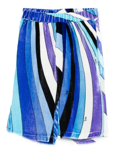 Pucci Junior Printed Velvet Trousers In Multi