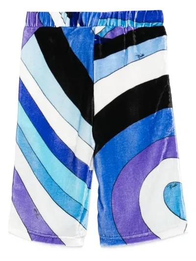 Pucci Junior Printed Velvet Trousers In Multi