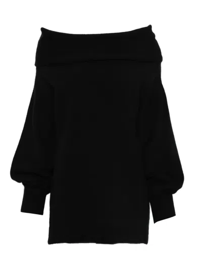 Malo Off-shoulder Balloon-sleeve Sweater In Black