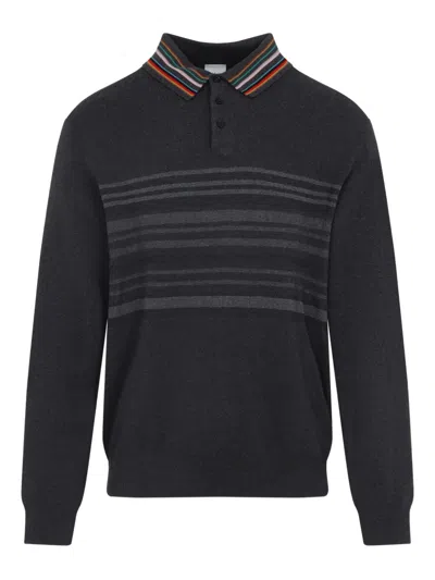 Paul Smith Striped-motif Polo Sweater In Gray