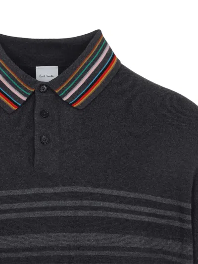 Paul Smith Striped-motif Polo Sweater In Gray