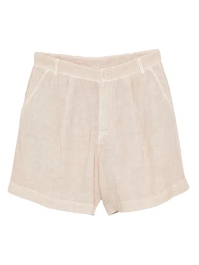 120% Lino Pleated Linen Shorts In Pink
